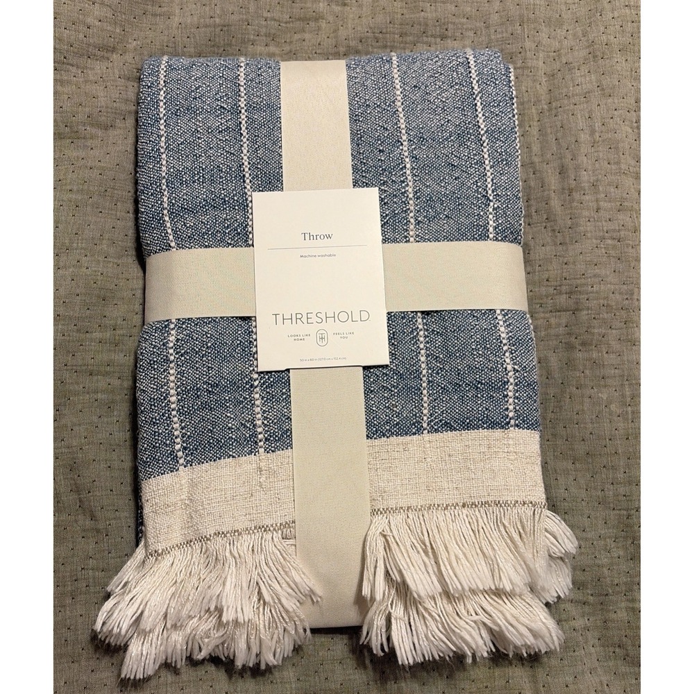 Threshold Blue/White Striped Throw Blanket 50x60